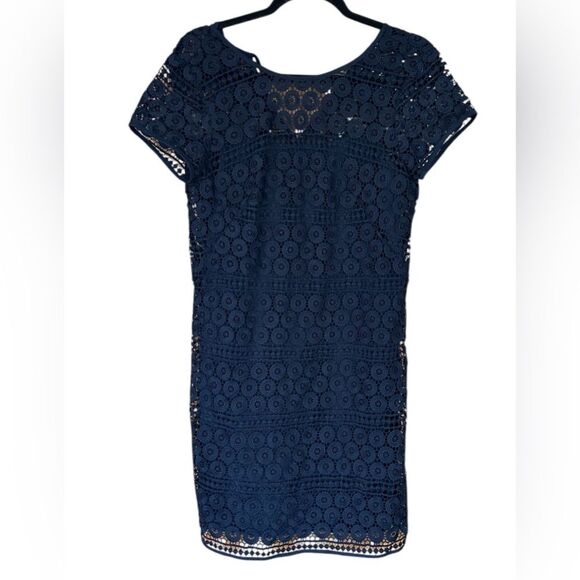 Loft Navy Blue Cap Sleeve Lace Overlay Dress. Size 4. - Picture 3 of 8